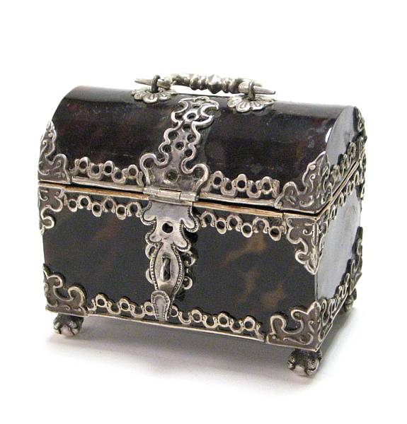 Appraisal: A Portugese style silver and tortoise shell box height in