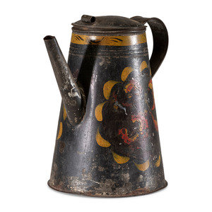 Appraisal: A Toleware Polychrome Decorated Coffee Pot Early th Century Height