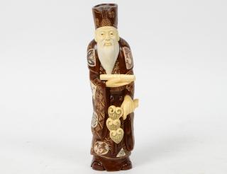 Appraisal: CHINESE CARVED IVORY AND WOOD SCHOLAR Early to Mid- th