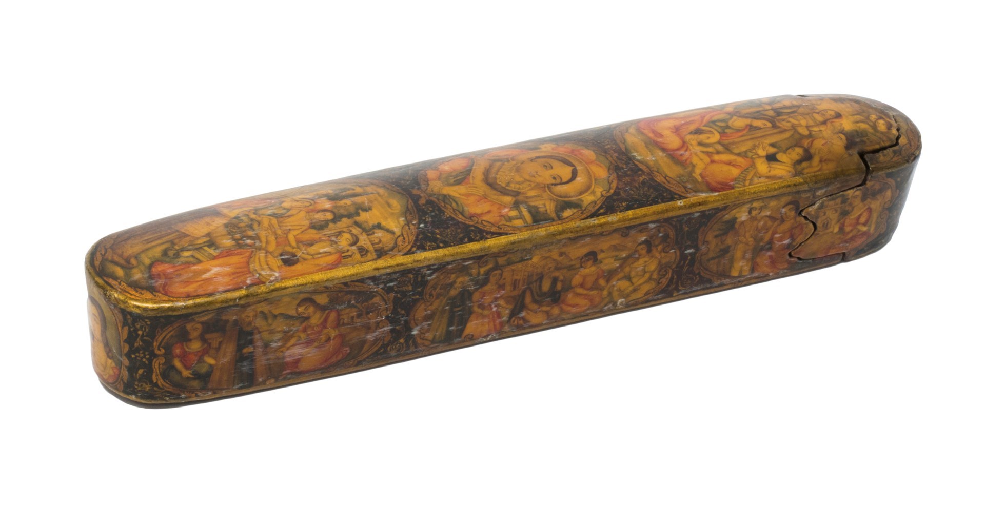 Appraisal: A Qajar lacquered papier mache pencase Qalamdan school of Muhammad