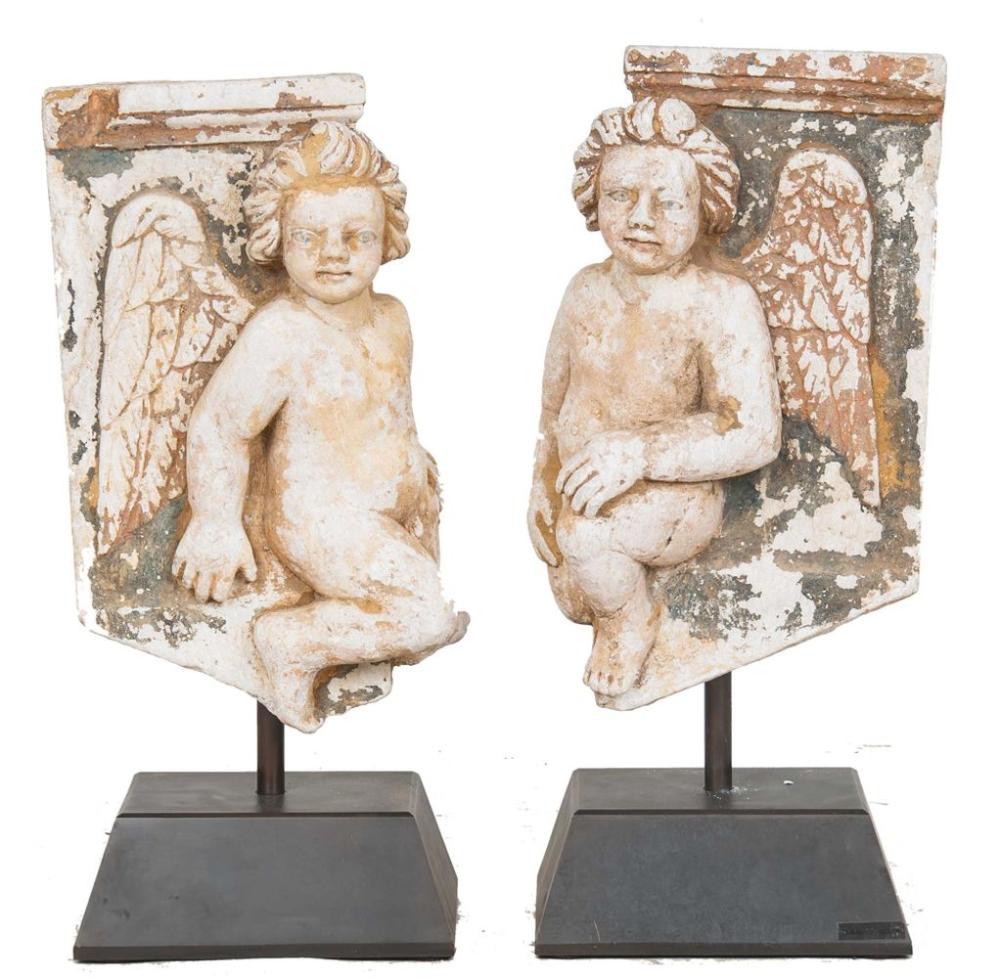 Appraisal: PAIR OF SICILIAN MARBLE FRAGMENTSeach of irregular rectangular form mounted