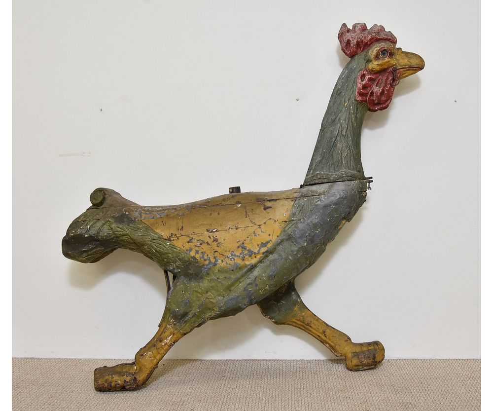 Appraisal: Rare Rooster Carousel Mount Rare carved and painted carousel mount