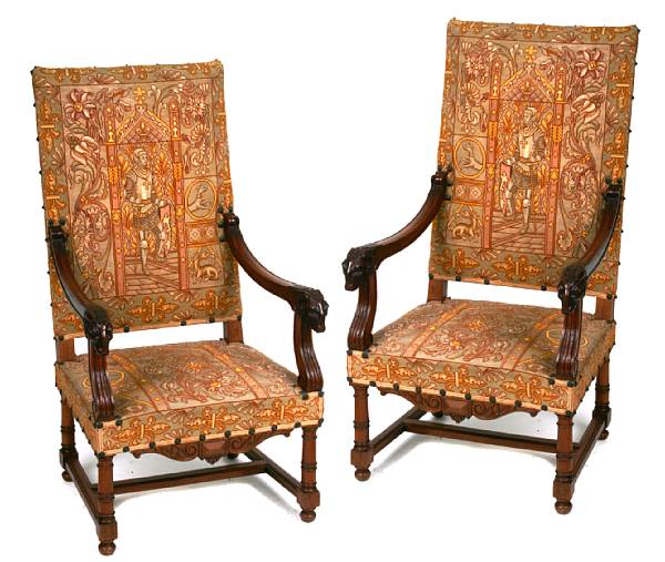 Appraisal: A pair of Renaissance Revival carved and needlepoint upholstered armchairs