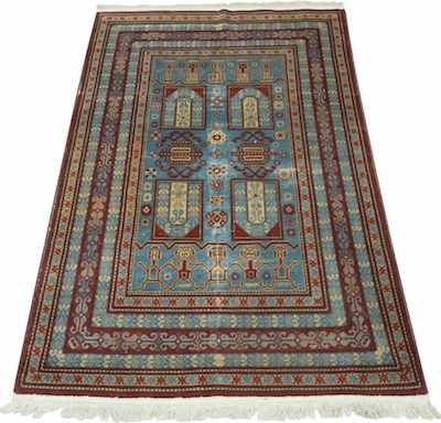 Appraisal: Blue Kazak Style Carpet Low wool pile on cotton weft