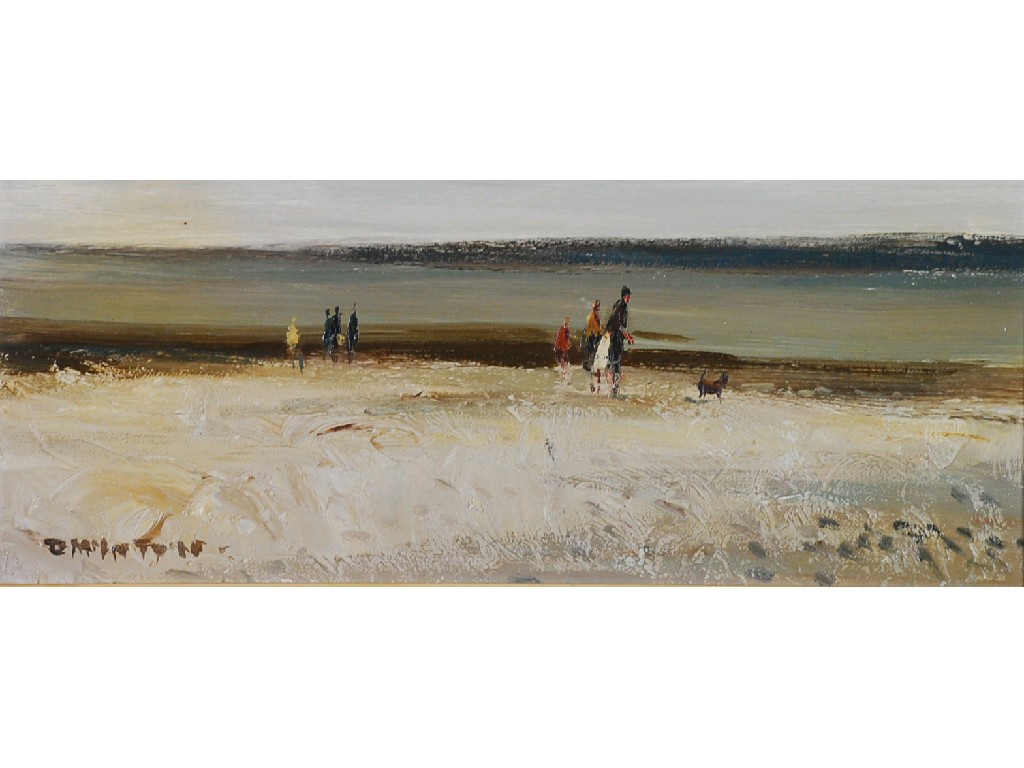 Appraisal: DONALD McINTYRE OIL PAINTING ON BOARD 'Figures on the Shore'