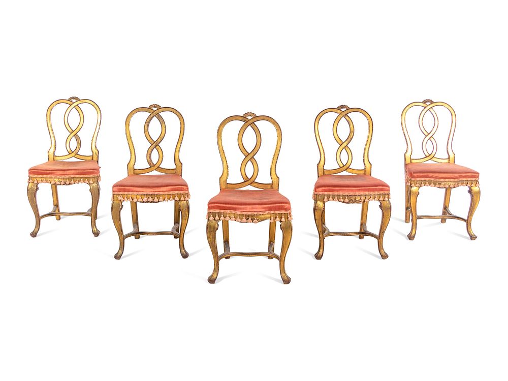 Appraisal: A Set of Five French Painted and Parcel Gilt Dining