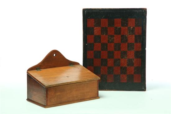 Appraisal: GAMEBOARD AND CANDLEBOX American th century wood Checkerboard retains original