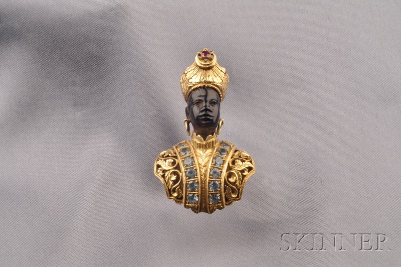 Appraisal: kt Gold Gem-set Blackamoor Brooch Nardi with carved onyx face