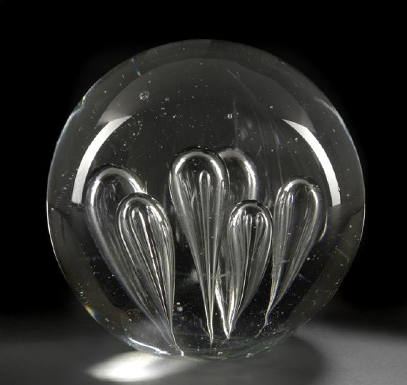 Appraisal: Large English Colorless Glass Spherical Paperweight with internal decoration of