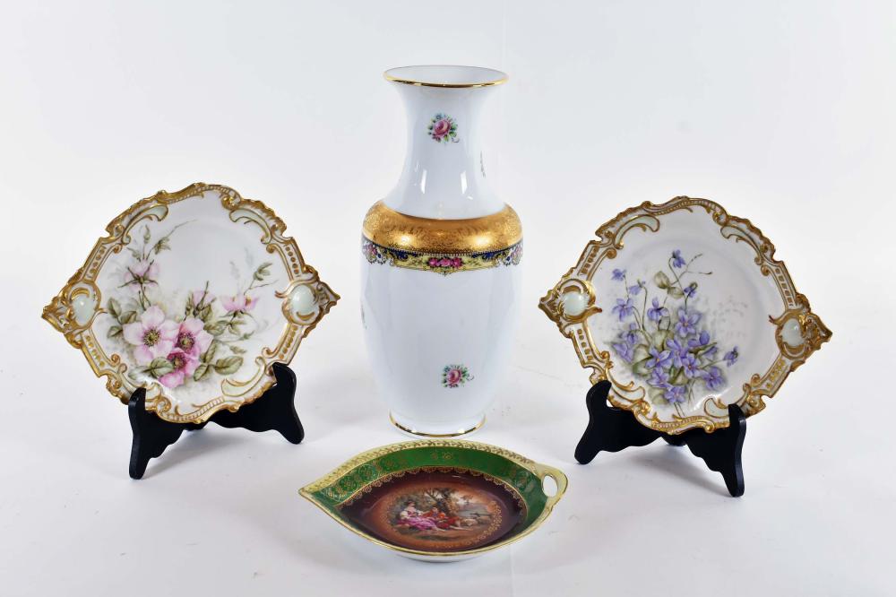 Appraisal: FOUR CONTINENTAL PORCELAIN CABINET ITEMS th Century Comprising a Limoges