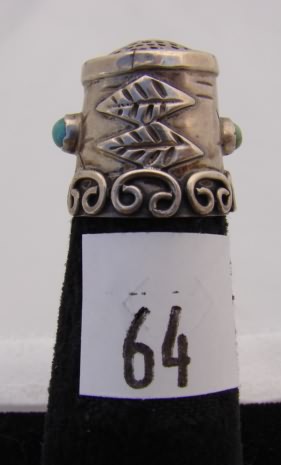 Appraisal: Mexico thimble with leaf design and green stones