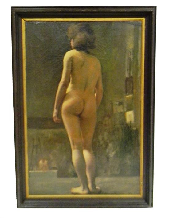 Appraisal: Late th early th C oil on canvas back view