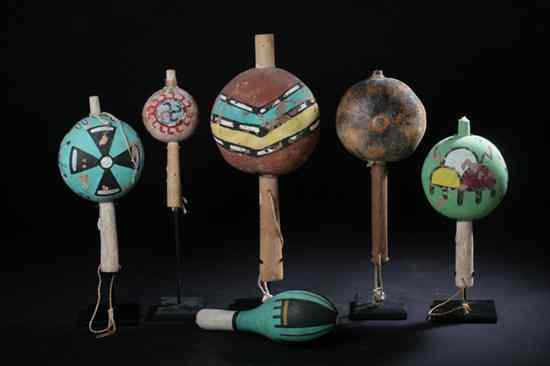 Appraisal: SIX HOPI GOURD RATTLES mid- th century Including five polychrome