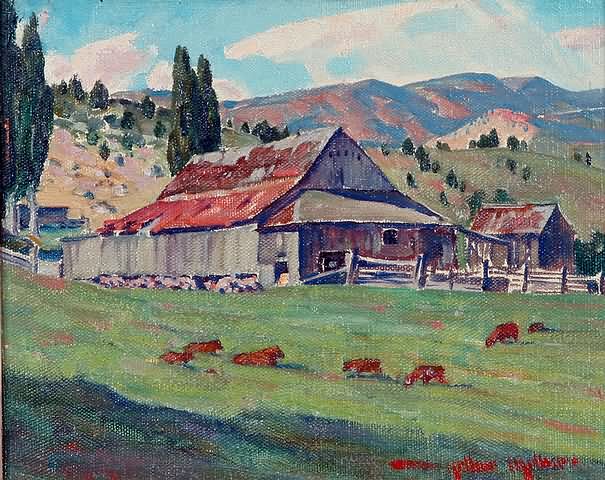 Appraisal: Sauer's Barn oil on board x SLR frame Artist American