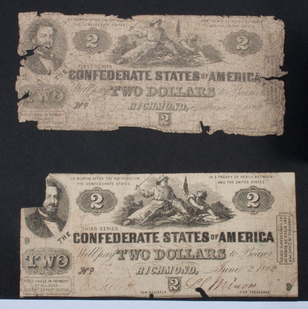 Appraisal: Five pieces of Confederate currency comprising -cent fractional note issue