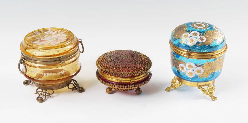 Appraisal: PIECE BOHEMIAN ROUND GLASS DRESSER BOXES pieces total to include