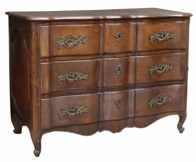 Appraisal: French Louis XV walnut commode en arbalete th c having