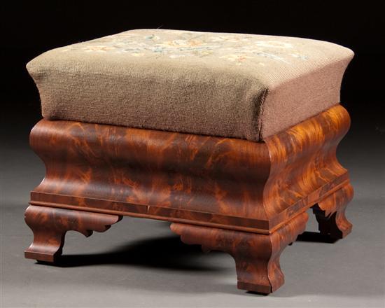 Appraisal: American Restoration mahogany needlepoint upholstered ottoman second quarter- th century