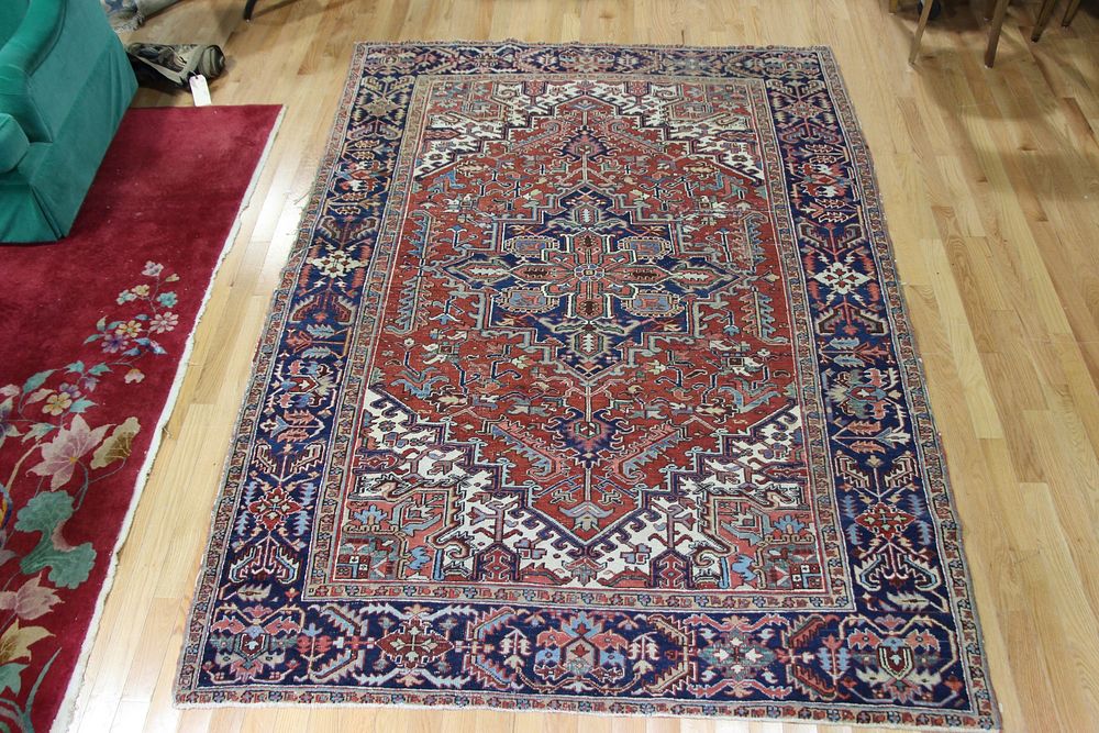 Appraisal: Antique And finely Hand Woven Heriz Carpet A great size