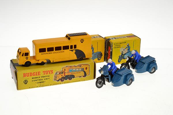 Appraisal: THREE BUDGIE DIECAST MODELS including Mobile Traffic Control Unit Jumbo