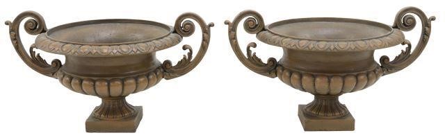 Appraisal: pair Cast iron urn-form planters in a bronze patina th