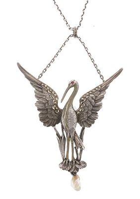 Appraisal: A well detailed stork brooch The outstretched wings mounted with