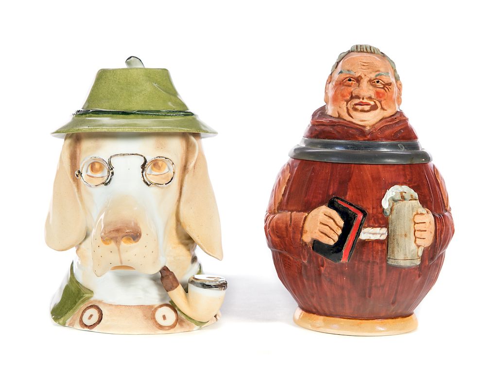 Appraisal: German Figural Beer Steins Excellent condition with no damage or