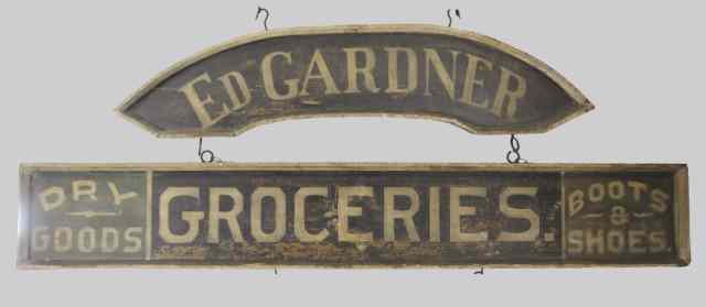 Appraisal: COUNTRY STORE GROCERY SIGN Early 's wooden two piece sign