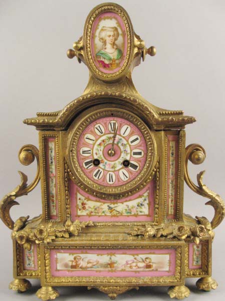 Appraisal: A th C Gilt Bronze and Porcelain Mantle Clock probably