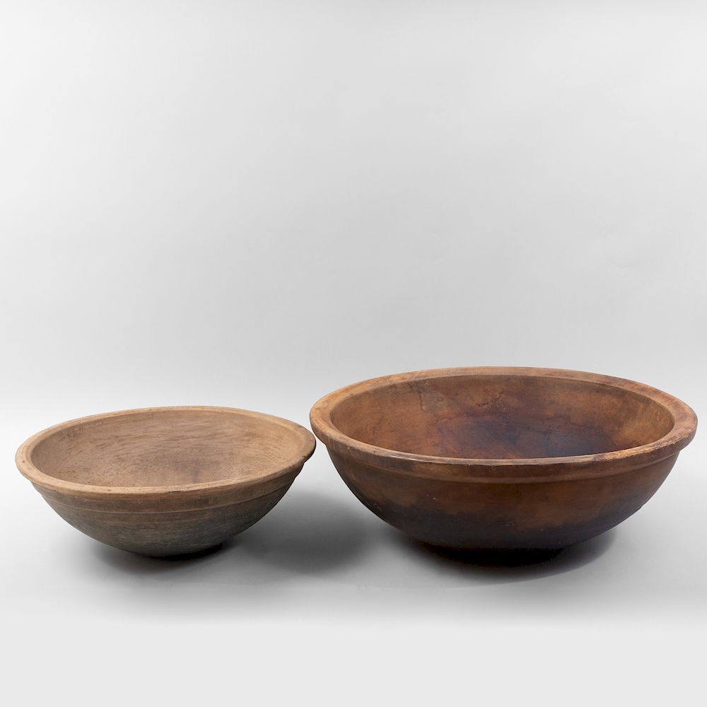 Appraisal: Two Large American Wood Bowls The smaller painted green The