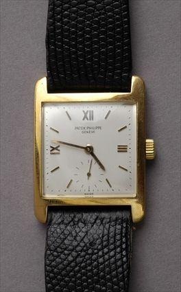 Appraisal: PATEK PHILIPPE GOLD RECTANGULAR WRIST WATCH The face with gold