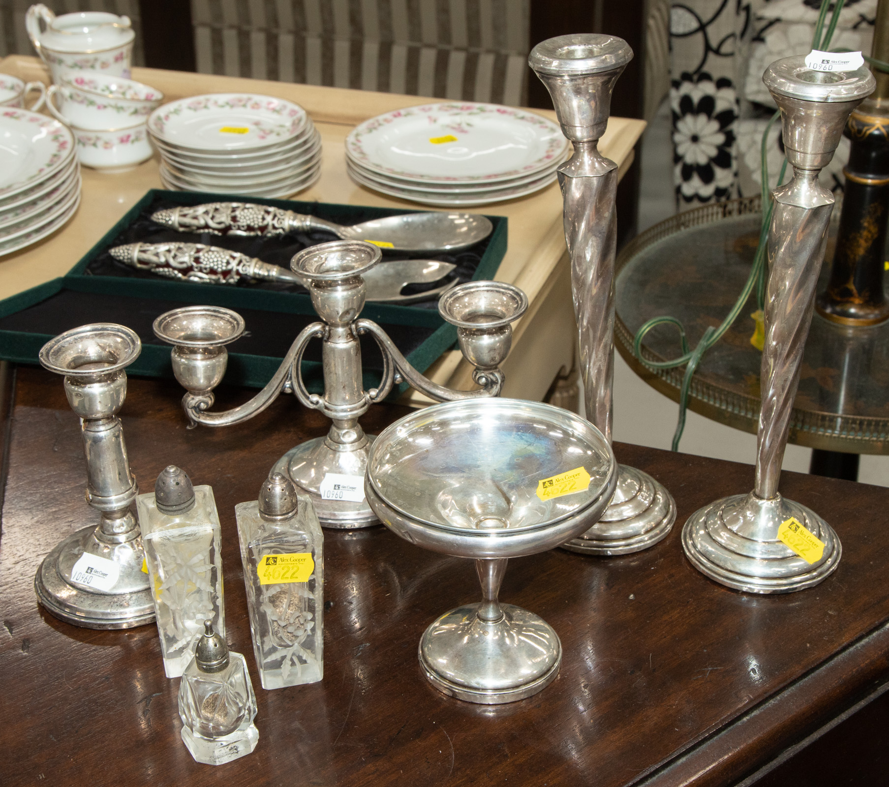 Appraisal: SELECTION OF WEIGHTED STERLING SILVER GLASSWARE Including a pair of