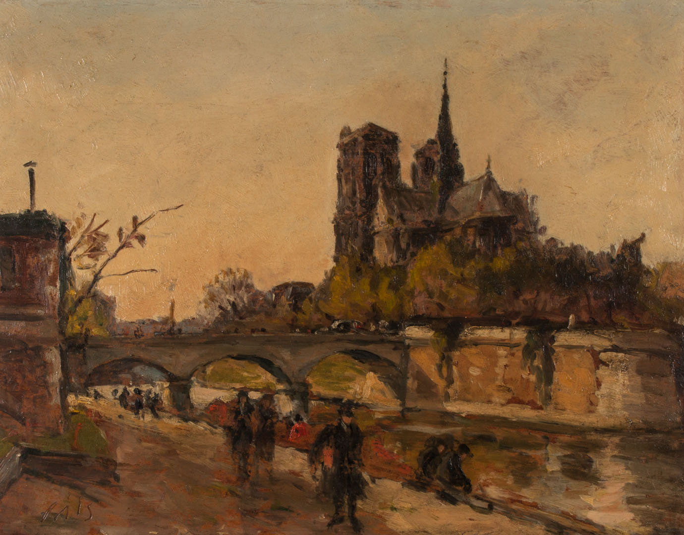 Appraisal: Rais View of Notre Dame Paris oil on board French