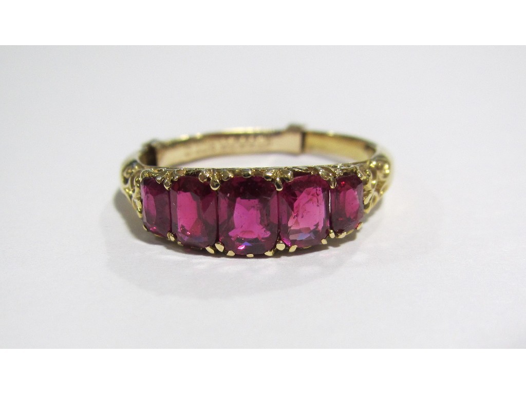 Appraisal: A Victorian ct gold ruby five stone ring with graduated