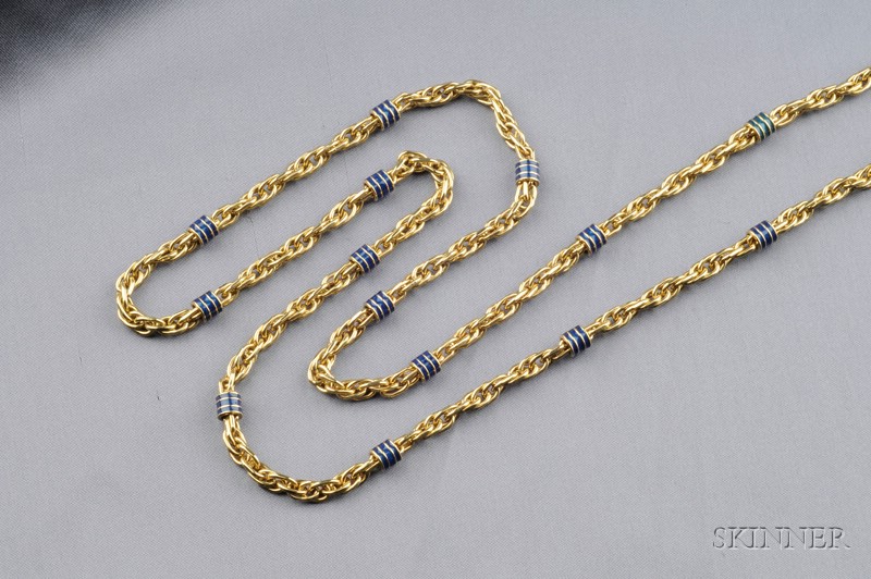 Appraisal: kt Gold and Enamel Chain the fancy link chain with