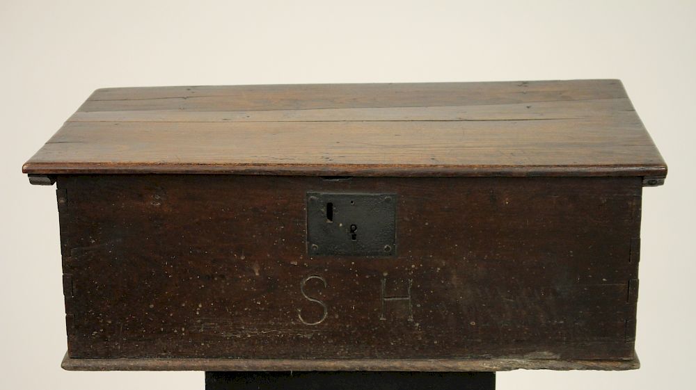 Appraisal: English Jacobean Oak Table Top Chest Initialed SH H x