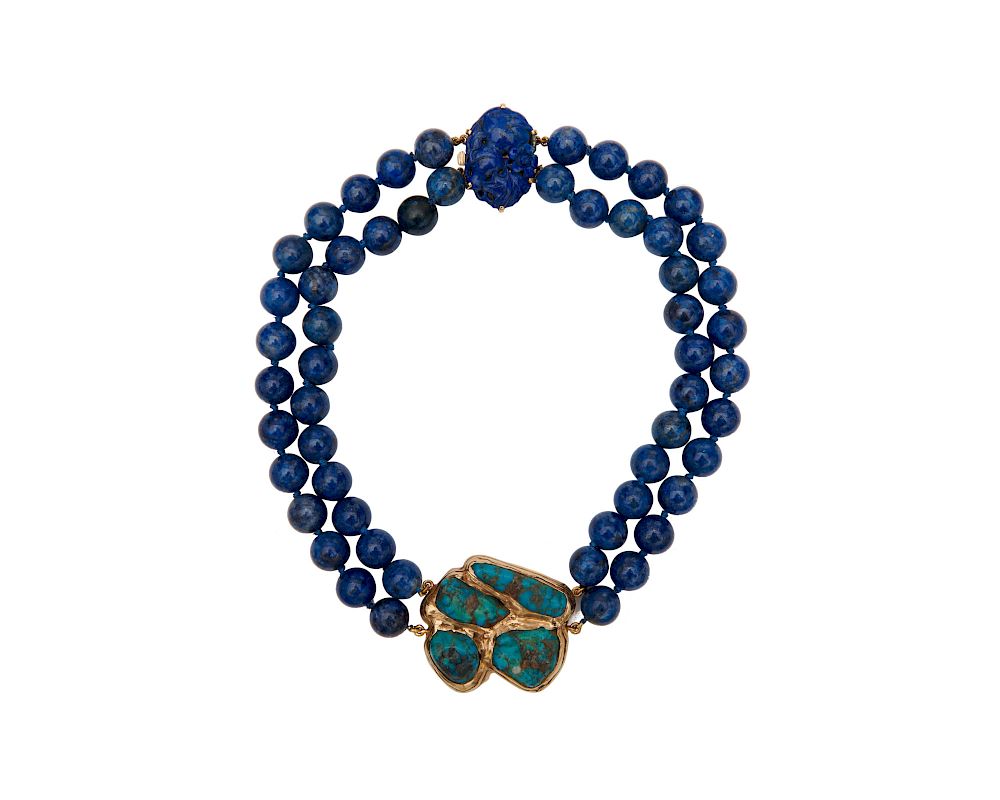 Appraisal: SEAMAN SCHEPPS K Gold Turquoise and Lapis Lazuli Necklace SEAMAN