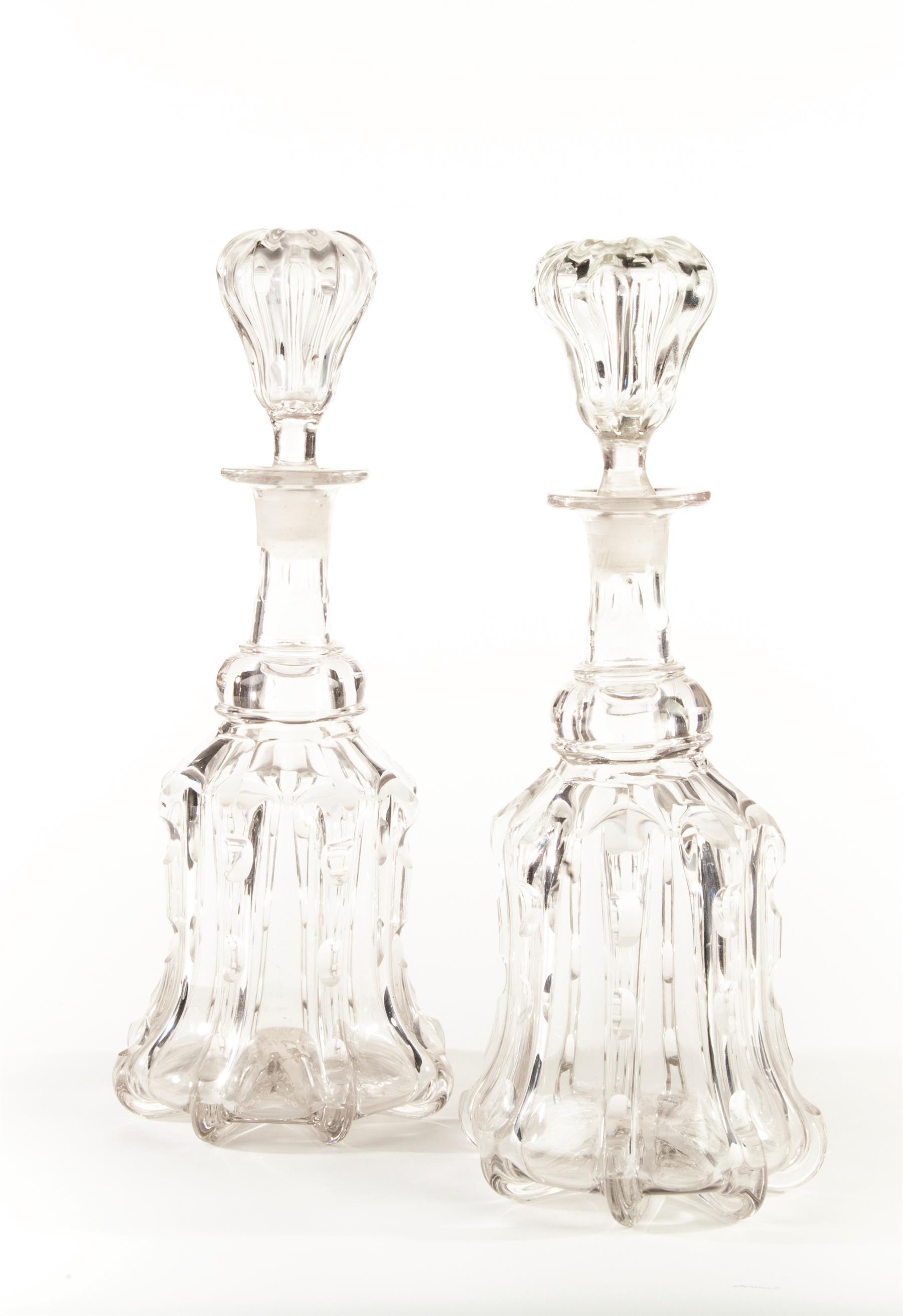 Appraisal: PAIR OF PITTSBURGH PILLAR MOLD DECANTERS Mid th century Cut