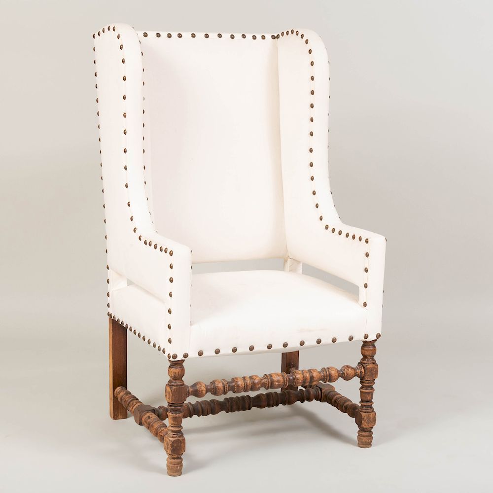 Appraisal: Flemish Baroque Style Wing Armchair x x in Property from