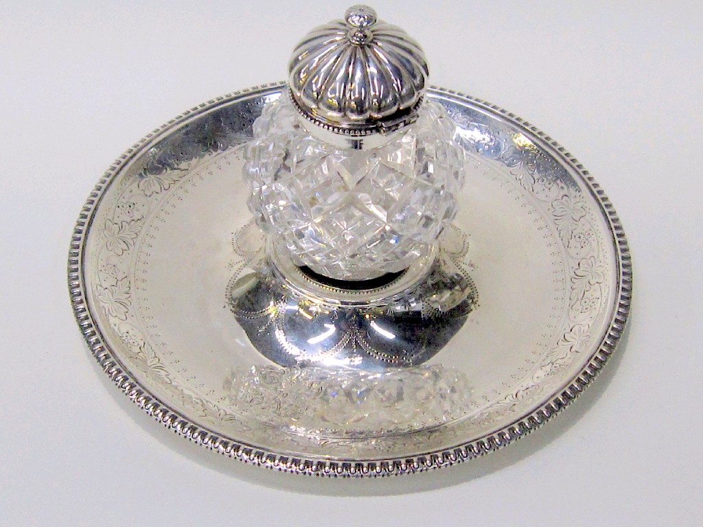 Appraisal: Victorian silver and cut glass inkstand London