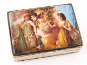 Appraisal: A silver box the lid with enamel scene of girls