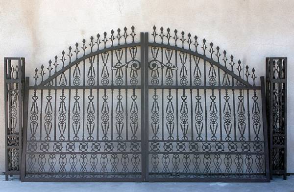 Appraisal: A pair of Neoclassical style painted iron gates Each vertical