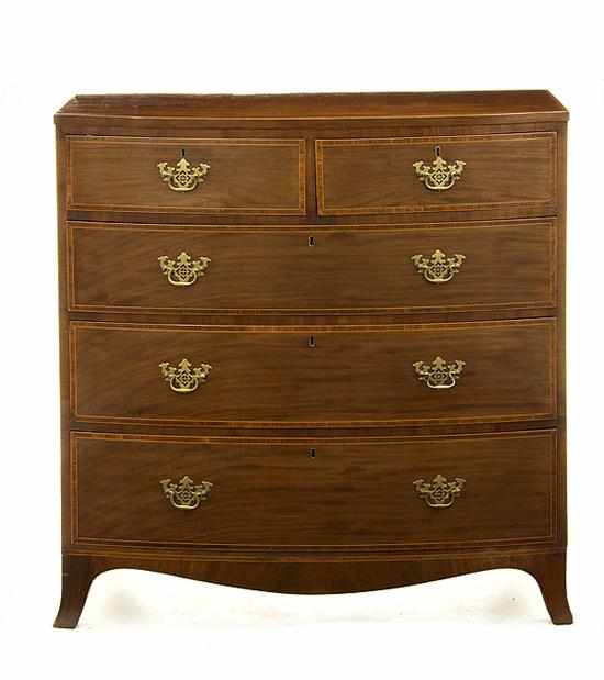 Appraisal: George III style inlaid mahogany bowfront chest of drawers mid