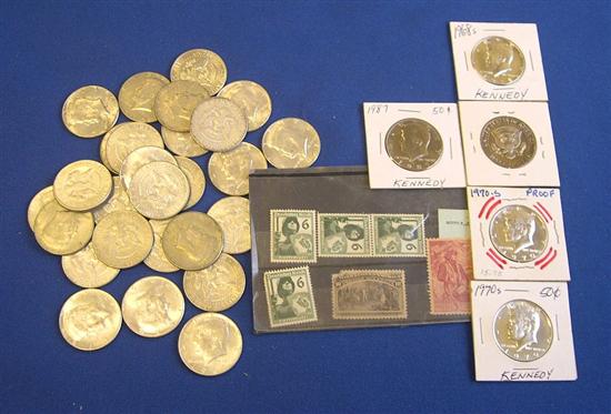 Appraisal: Mixed US and foreign coin lot and collectible stamps in