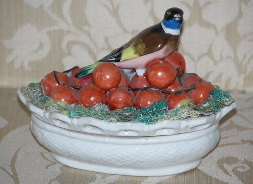 Appraisal: Title Porcelain Inkstand Bird on Cherries Medium porcelain Dimensions x