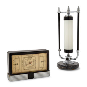 Appraisal: An Art Deco Table Lamp and Desk Barometer First Half