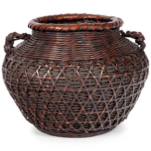 Appraisal: A Bamboo Flower Arranging Basket TH TH CENTURY the jar-shaped