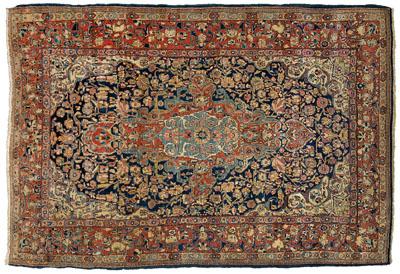 Appraisal: Finely woven Kashan rug ornate pale blue central medallion with