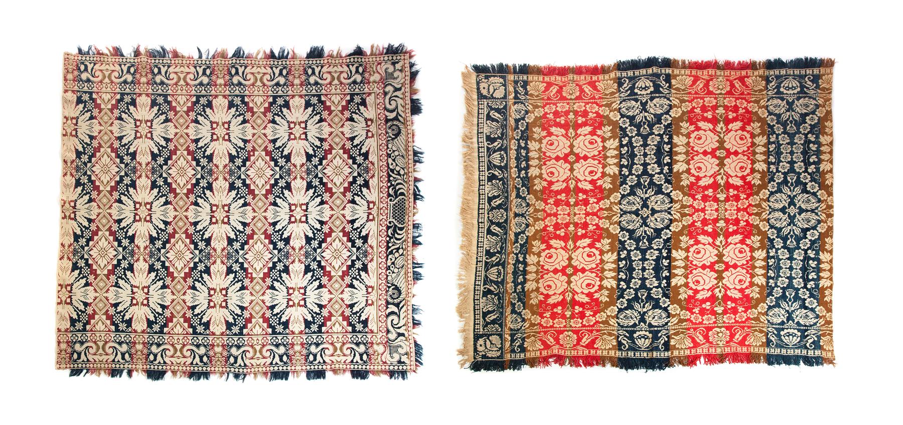 Appraisal: TWO SUMMER-WINTER JAQUARD COVERLETS American th century Flowers and foliage