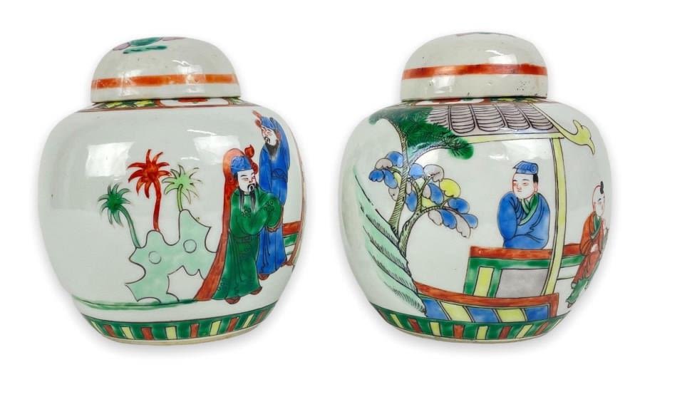 Appraisal: Chinese Hand Painted Ginger JarsHeight Diameter of base Please see